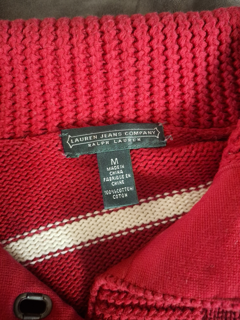Ralph Lauren Red and White Striped Knit Polo Sweater - Picture 3 of 3